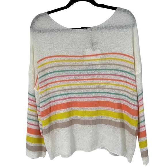 Very J White Neon Stripe Sheer Open Knit Top‎ 1X Womens NWT - Picture 8 of 8